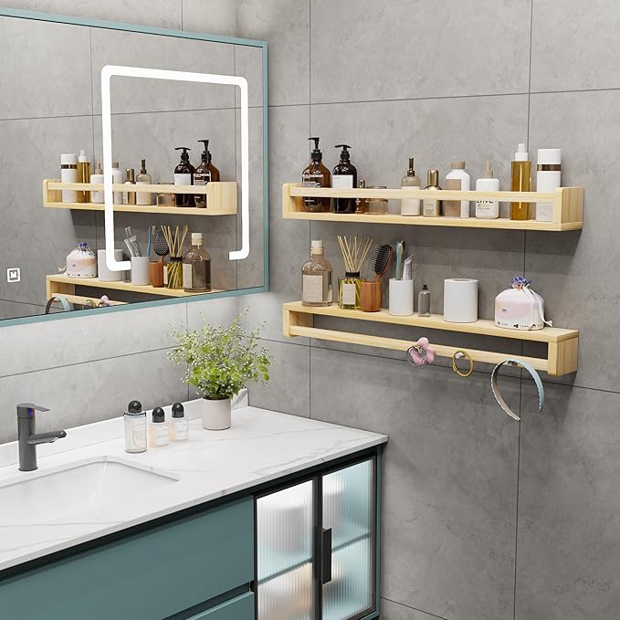 Heimlove 32 Inch Nursery Floating Shelves, Wood Nursery Book Shelves for Wall, Wall Bookshelf for Kids Solid Wood Wall Mounted Shelves for Books,Toys and Decor Storage, Set of 2