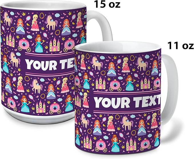 Personalized Mug for Kids - Princesses - Custom Name/Text, Ceramic Hot Chocolate/Cocoa/Coffee Cup for Girls, Birthday/Christmas/Holiday Gift - 11 oz, Black Handle