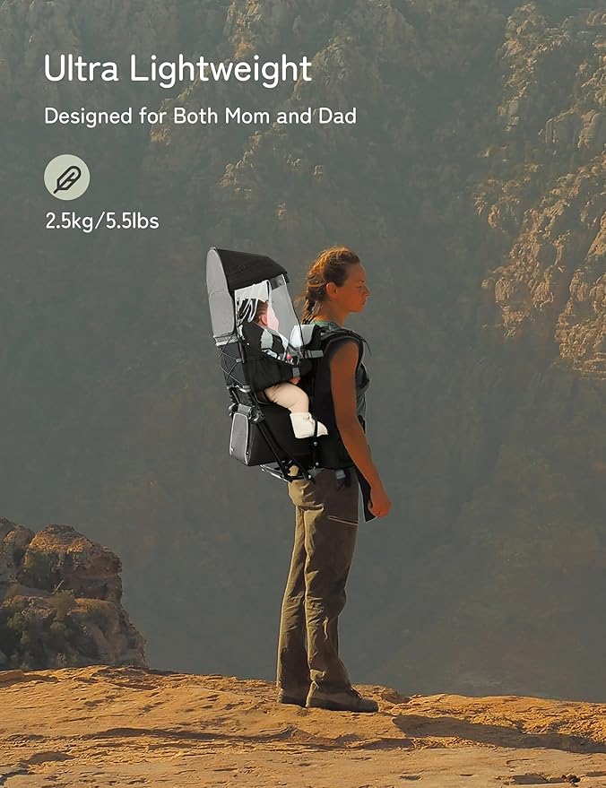 besrey Baby Backpack Carrier, Toddler Hiking Backpack with Safety 3-Height Seat, Adjustable Straps&Waist Belt, Foldable Frame Lightweight Large Capacity Child Carrier for Hiking (Black)