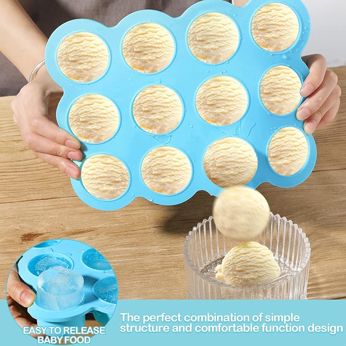 3 Pcs Baby Food Storage Container 12 Cup Silicone Baby Food Freezer Tray with Lid Stackable Reusable Silicone Baby Food Freezer Storage Tray for Food Vegetable Fruit Puree and Breast Milk (Blue)