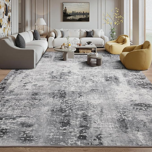 Kelarea Living Room Rug 8x10 Grey Rug Machine Washable Large Area Rugs, Non Slip Abstract Vintage Indoor Carpet for Bedroom, Nursery, Classroom, Dining Room, Home Office