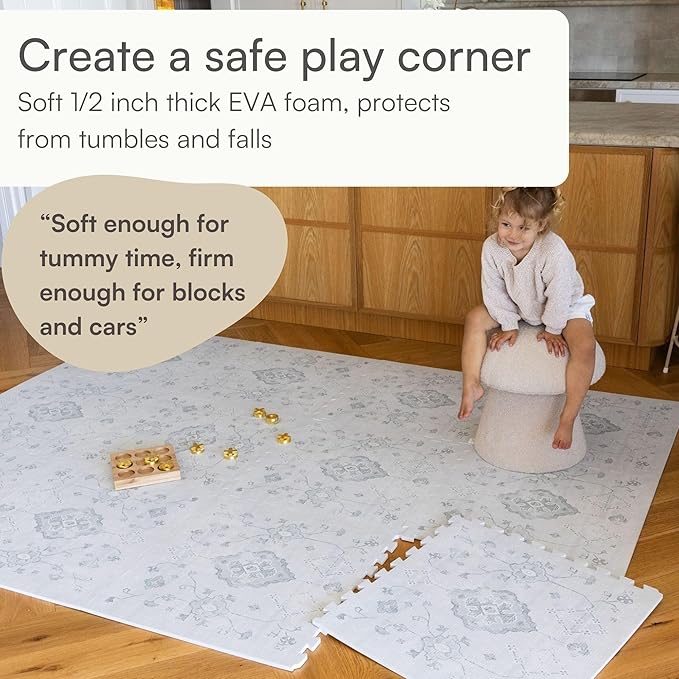 Baby Play Mat for Floor – 6x6ft Vintage Gray | Soft Non Toxic Premium EVA Foam Tiles for Tummy Time, Crawling & Playroom – Waterproof Interlocking Floor Mat for Babies & Toddlers Lillefolk (9 Tiles)