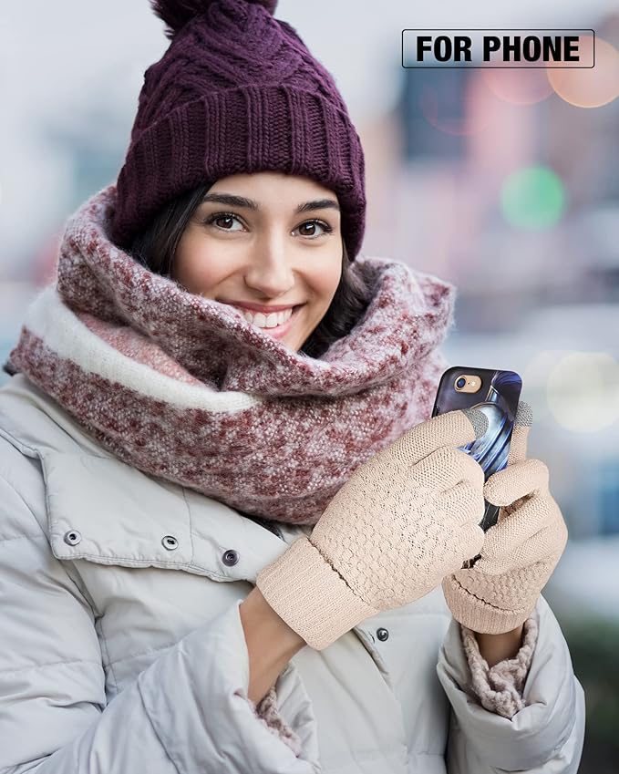 Geyoga 2 Pairs Women's Winter Touch Screen Gloves Soft Warm Fleece Lined Knit Elastic Cuff Winter Texting Gloves