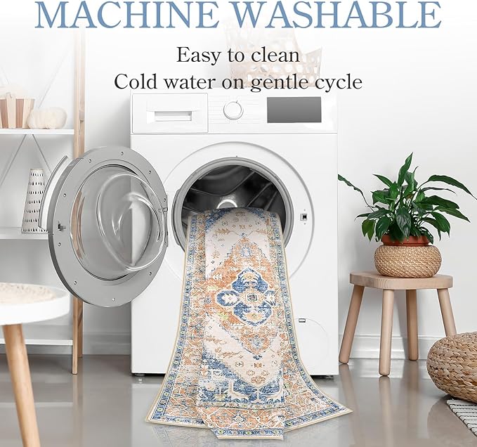Lahome Boho 2x6 Hallway Runner Rug, Non-Slip Thin Washable Kitchen Rugs, Oriental Distressed Print Carpet Runner for Entryway Bedroom Bathroom Laundry