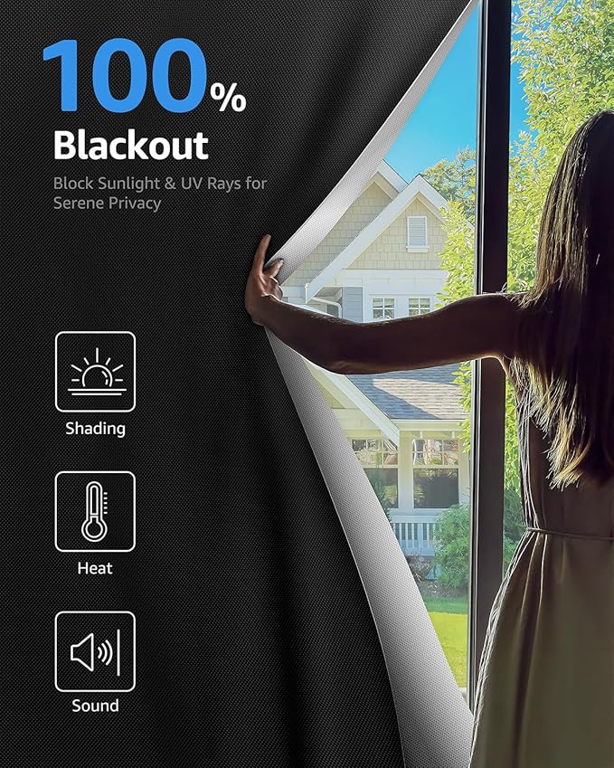 Sumobaby Blackout Curtains for Bedroom Portable 30"x72",No Drill Blackout Shades with Upgraded Hook&Loop Tapes,100% Black Out Window Cover,Thermal Insulated Blinds for Bedroom,Nursery(1 Panel,Black)