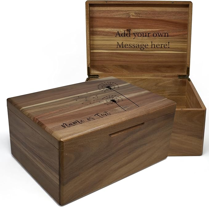Flower Keepsake Boxes for Women - Engraved Flying Butterflies Box Name, Personalized Gifts for Teen Girls or Daughter, Floral Gift Box Acacia, Custom Wood Box Memento Storage, 11.5x8.5x5.5 in
