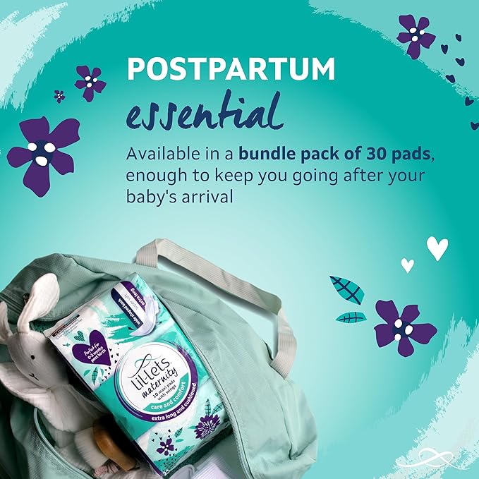 Lil-Lets Extra Long Postpartum Maxi Pads with Wings – 30 Pack Bundle for Post-Natal Bleeding & Heavy Flow – Postpartum Essentials - Extra Absorbent, Soft & Cushioned Maternity Towels, Fragrance-Free