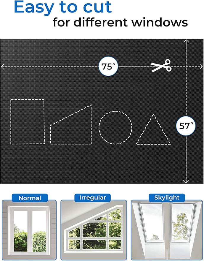 Sumobaby 75"x57" Portable Blackout Curtains, Blinds for Windows with Hook & Loop Tapes, 100% Blackout Window Shades, Window Curtains Easy to Cut Fit for Bedroom, Baby Room and TV Room (Black)