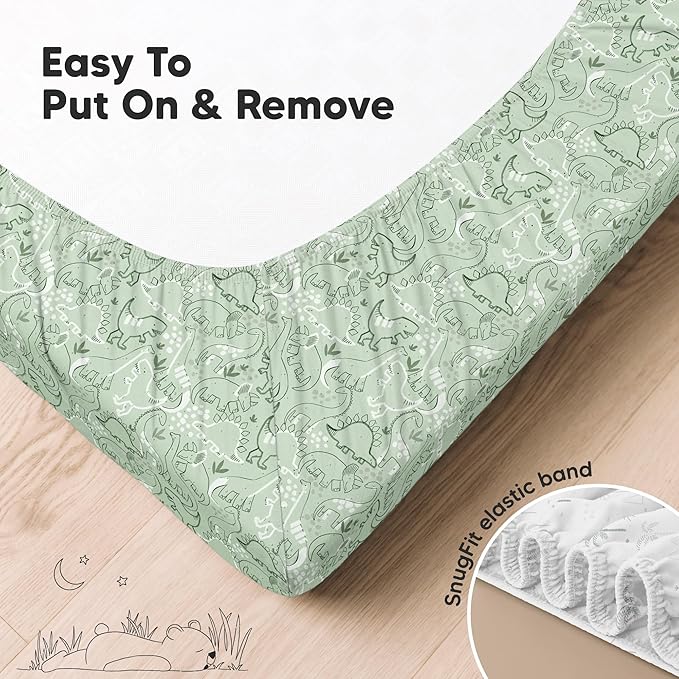 KeaBabies 2-Pack Organic Crib Sheets for Boys, Girls - 52x28 Fitted Crib Mattress Sheet Neutral, Breathable Jersey Cotton Cover for Baby Bed, Toddler Mattress, Soft & Cute Prints (DinoDood)