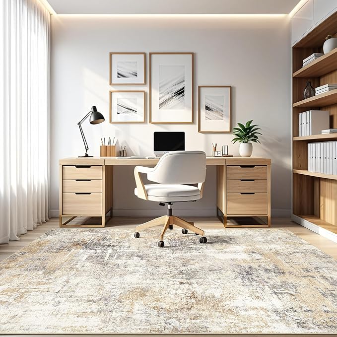 Area Rugs 9x12 Living Room: Washable Large Abstract Modern Soft Rugs Stain Resistant Indoor Floor Non Slip Accent Carpet for Bedroom Nursery Playroom Office Dining Room Dorm Home Decor- Gray Gold