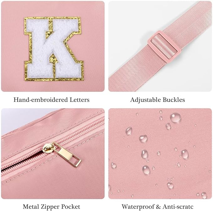 YOOLIFE Initial Sling Bag for Women - Bum Bag Chest Bag for Women Belt Bag Small Crossbody Bags Fanny Packs for Women Personalized Birthday Gifts Christmas Gifts for Women W, Pink