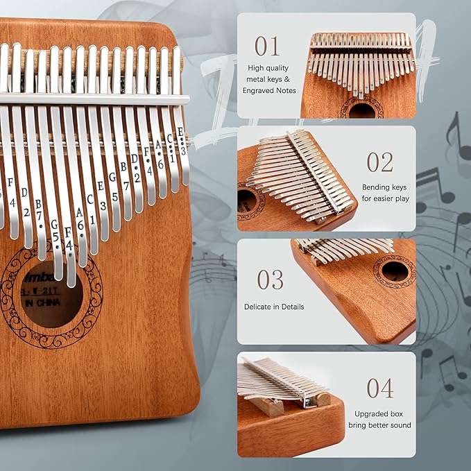 Kalimba Thumb Piano,YUNDIE Portable 21 Keys Mbira Finger Piano with Tune Hammer and Study Instruction,Musical Instruments Gift for Kid Adult Beginners Professional(Brown)