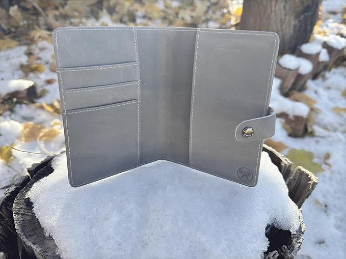 Genuine Leather AirTag Passport Holder and Wallet for Men and Women RFID Blocking for Secure Traveling and Documentation Organizer (Grey)