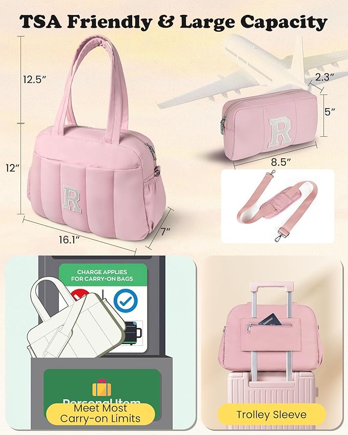 Duffle Bag for Travel, Weekender Bags for Women，Friend Birthday Gift, Initial Overnight Bag with Wet Pocket，Lightweight Travel Bags Personalized Gym Tote with Makeup Pouch