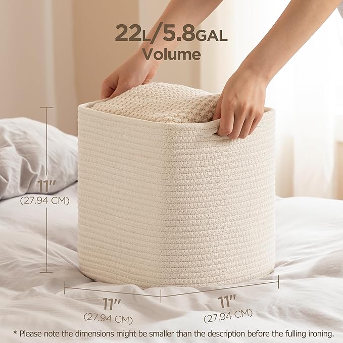 joybest Cube Storage Bins Set of 4, 11inch Cube Baskets Organizer for Nursery, Square Cotton Rope Baskets for Shelves Organizing, Kids Toy, Closet Storage, Beige