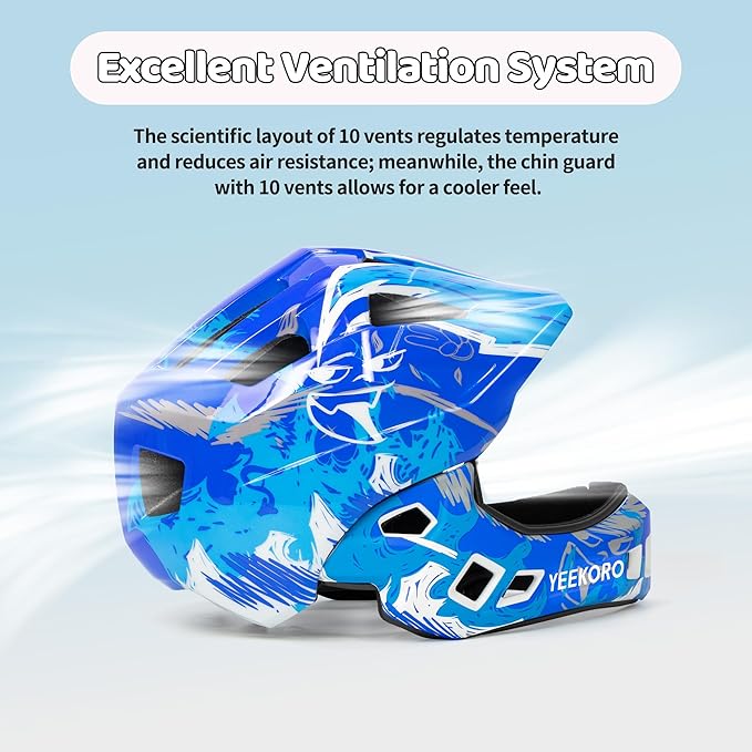 Kids Bike Helmet with Chin Guard, Adjustable Detachable Children’s Full Face Helmet for Girls and Boys, Cycling Helmets Skateboard, Scooter