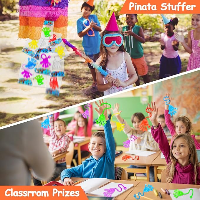 24 PCS Sticky Hands for Kids Party Favors Treat Gift Egg Filler Goodie Bag Stuffer Treasure Box Toy Classroom Carnival Prizes Student Mini Bulk Pinata Slap Hand Sensory Fidget Stretchy Toy Halloween