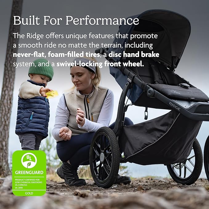 UPPAbaby Ridge Jogging Stroller/Durable Performance Jogger with Never-Flat Tires/Built for Walking, Running, Hiking/Water Bottle Holder and Basket Cover Included/Jake (Charcoal/Carbon Frame)