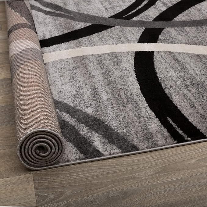 Rugshop Modern Wavy Circles Design Oval Area Rug 5' x 7' Gray