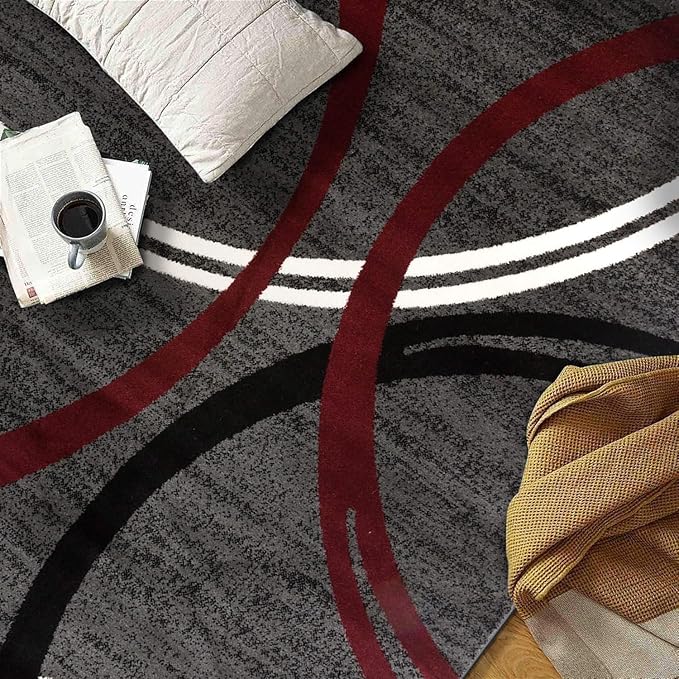 Rugshop Modern Wavy Circles Design Area Rug 3'3" x 5' Red