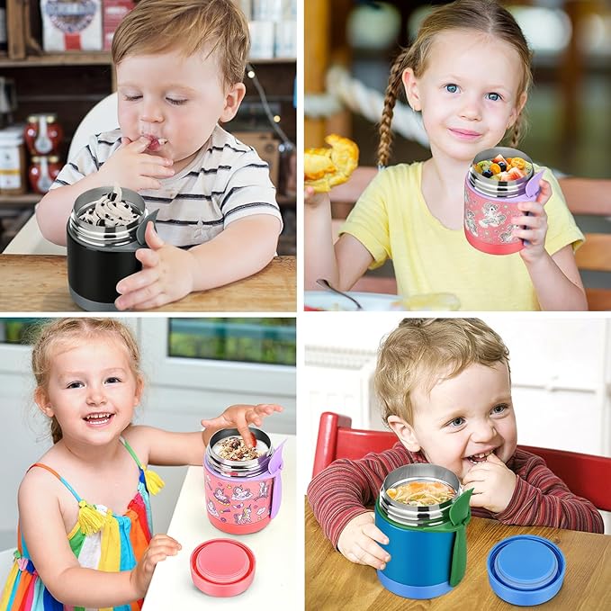 10oz Soup Thermo for Hot Food Kids,Lunch Thermo Kids Food Jar with Spoon Hot Insulated Food Containers,Leak Proof Stainless Steel Wide Mouth Lunch Food Thermo Jar for School(Pink-Unique Horse)