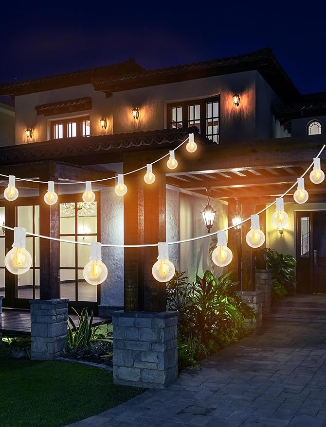 Goothy 50Ft Outdoor LED String Lights with 52 Shatterproof G40 LED Clear Globe Bulbs, Edison Vintage Bulbs E12 Base Hanging Sockets, Decorative Lighting for Café Patio Porch Party Yard Christmas-White