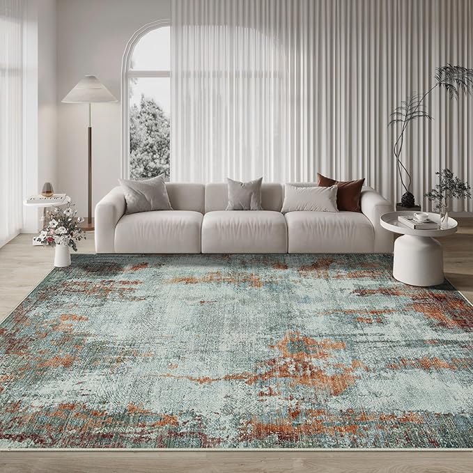 10x14 Area Rugs Large Living Room Rug Washable: Modern Abstract Rug Indoor Modern Carpet Non Slip for Dining Room Bedroom Nursery Home Office Red Brown