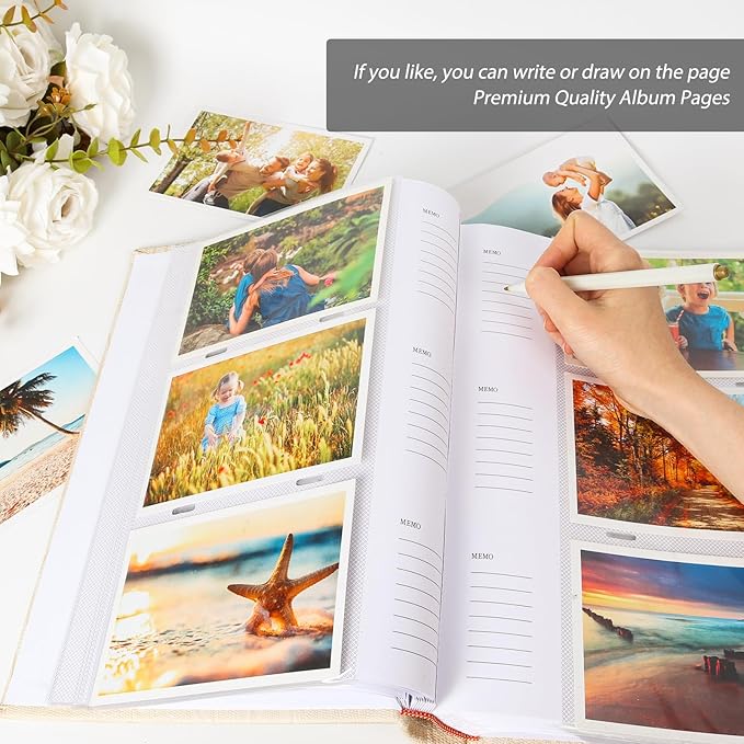 RECUTMS 4x6 Pictures Photo Album Leather Cover Photo Book Holds 300 Photos with Front Window,Photo Book with Writing Space to Share Photos Family Friends (Orange)