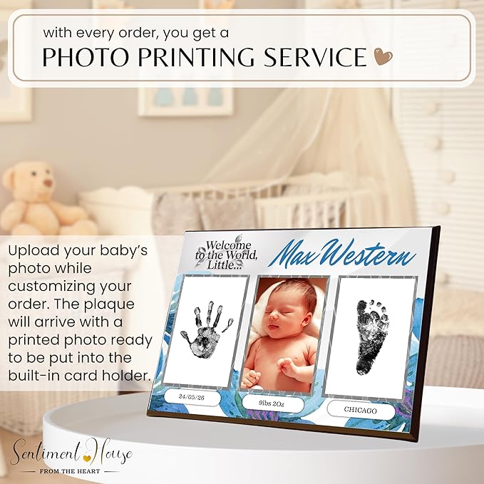 Inkless Hand and Footprint Kit, Baby Keepsake Plaque & Baby Shower Gifts - Ideal as Mom To Be Gift, Nursery Picture Frames, Clean Touch Hand and Footprint Kit (Style 1 - Design 3)