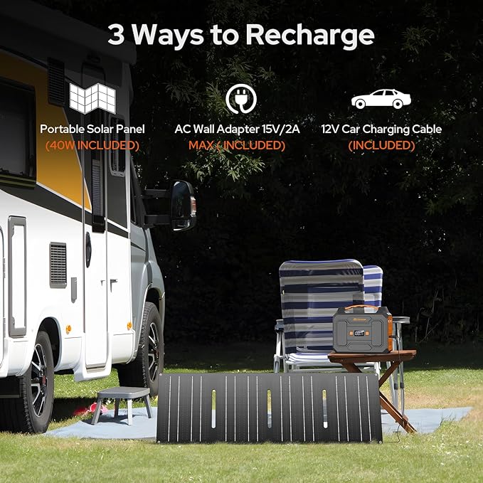 100W Portable Power Station with Foldable Solar Panel, 110V Power Bank with AC Outlet, Rechargeable Battery Generator Power supply for Outdoor, Camping, RV, Travel, Emergency Backup