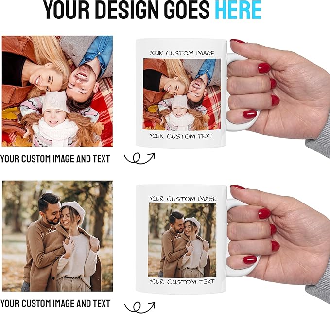Personalized Coffee Mug – Custom Photo, Text, or Logo Ceramic Mug Tea Cup | Taza Personalizada with Picture or Message | Customized Gift Idea for Men & Women, Mom, Dad, Friends - White/Pink | 11oz