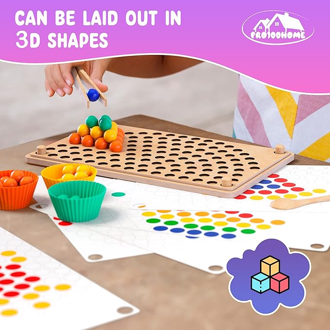 Toddler Wooden Learning Montessori Toys – Wooden peg Board Bead Game Baby Rainbow Stacking Matching Counting Color Sorting Games for fine Motor Math Skills Boys and Girls for 3 4 5 Years Old