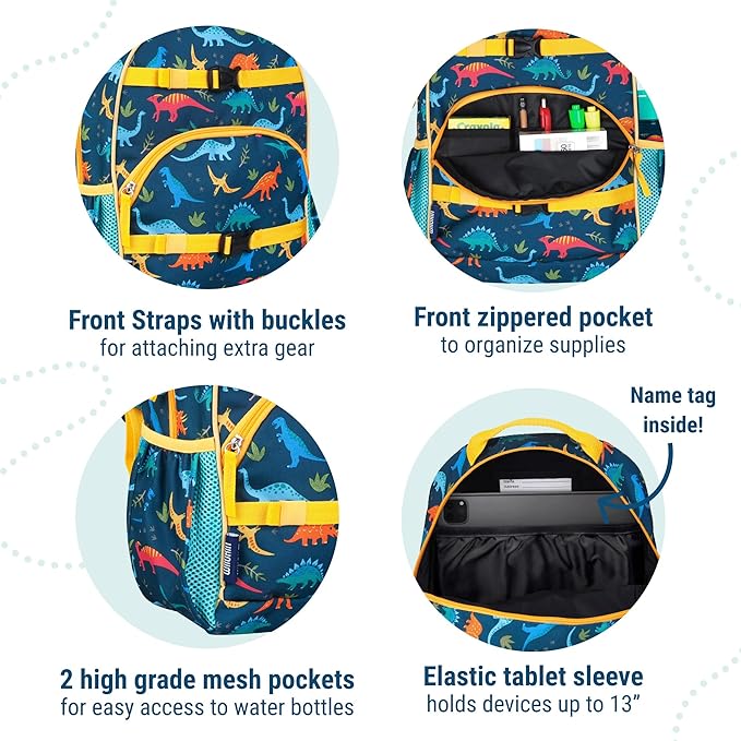 Wildkin ECO rPET 15-inch Kids Backpack – Sustainable, Padded, Adjustable – Jurassic Dinosaurs