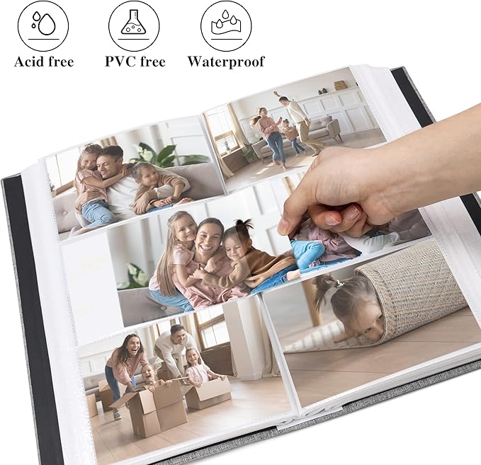 Vienrose Linen Photo Album 300 Pockets for 4x6 Photos Fabric Cover Photo Books Slip-in Picture Albums Wedding Baby Grassgreen