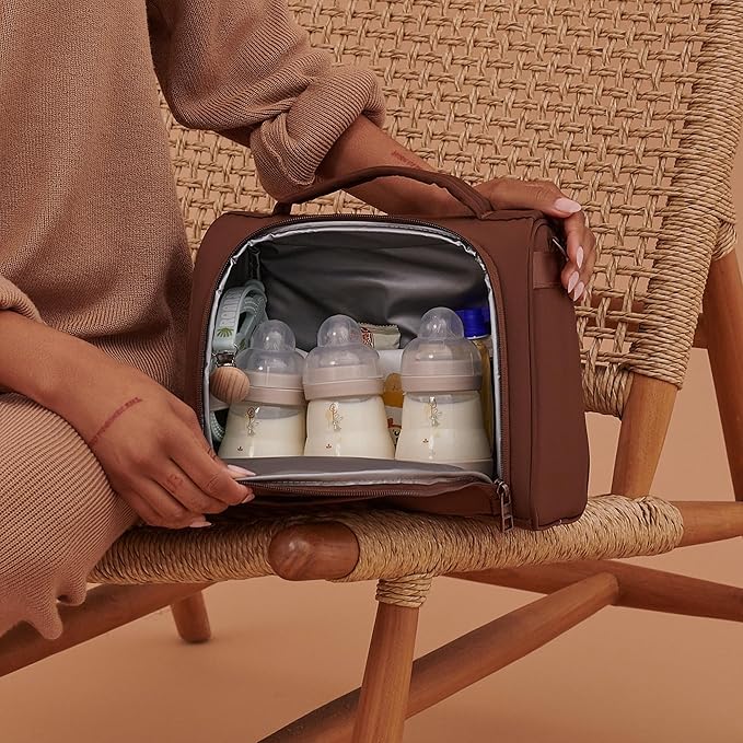 JuJuBe Insulated Bottle Bag, Breastmilk Storage Bag for Baby Bottles, Travel Insulated Lunch or Cooler with Handle, Waterproof Lining for Nursing, Milk, Food, Baby Formula, Snacks, Daycare, Espresso