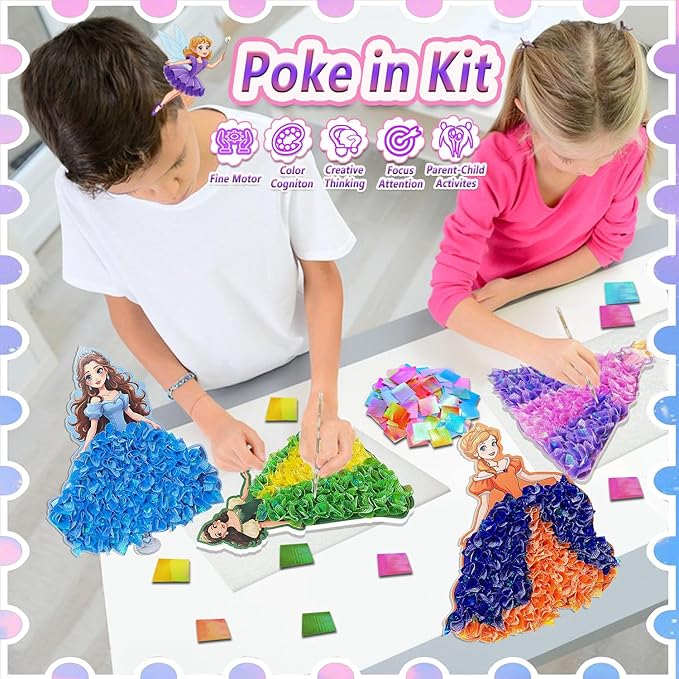JRD&BS WINL Poke in Fun Art Kit for Kids Toys Age 3-12 Year Old 3D Creative Princesses for Girls Birthday Gifts for 3 4 5 6 7 8 9…… Year Old Boy DIY Craft Art Kit for Teens Beginner Kids