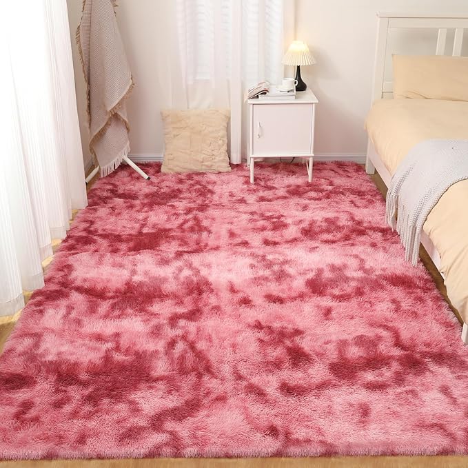 Luxury Area Rug, 6x9 Rugs for Living Room, Ultra Soft Rugs for Bedroom, Non-Slip Indoor Carpet for Nursery, Kids Room, Playroom, Home Decor, Tie-Dyed Dark Pink