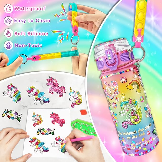 EDSPORTSHOUSE Decorate Your Own Water Bottle Kits for Girls Age 4-6-8-10,Unicorn Painting Crafts,Fun Arts and Crafts Gifts Toys for Girls Birthday Christmas(Unicorn)