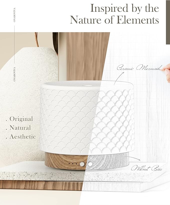 Essential Oil Diffuser, Aesthetic Ceramic Diffusers for Essential Oils,Ultrasonic 280ml Aroma Fragrance Diffuser with Cool Mist Humidifier Deffuser for Home,Office,Yoga,Bathroom,Modern Commercial