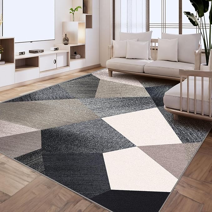 HOMFINE Washable Modern Area Rug - Geometric Style 10x14 Rugs for Living Room, Bedroom, Machine Washable Rug Soft Non Slip Non Shedding Area Rug - Green, 10'x14'
