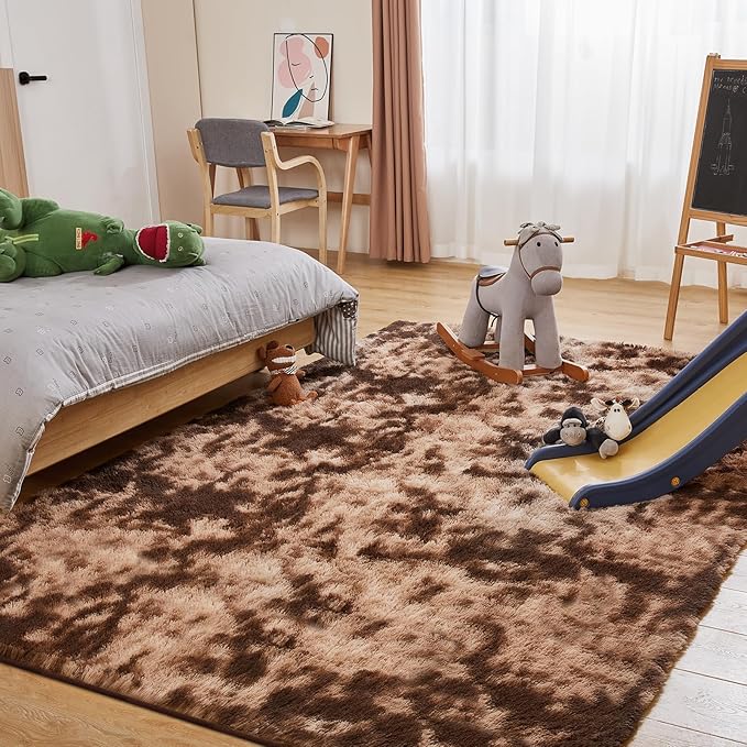 8x10 Area Rugs for Living Room, Ultra Soft Fluffy Rugs for Bedroom, Anti-Skid High Pile Indoor Carpet for Nursery, Kids Room, Playroom, Home Decoration, Tie-Dyed Brown