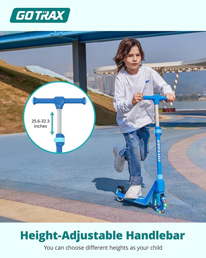 Gotrax K03 Kick Scooter for Kids, 5" LED RGB Lighted Wheels, 4.6 Lbs Lightweight and One-Click Detachable Design, Height Adjustable Handlebars, Anti-Slip Deck and Max Load 110 Lbs for Boy&Girl Age 3+