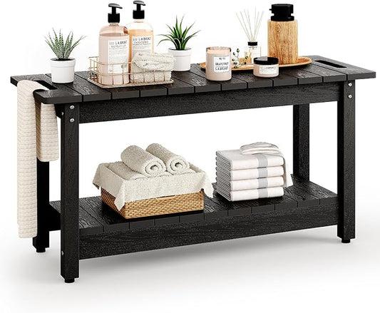 35" Shower Bench, Waterproof Poly Lumber Shower Stool for Shaving Legs, Shower Chair Seat Holds up to 400lbs, Bathroom Bench for Inside Shower, Non-Slip (Black)