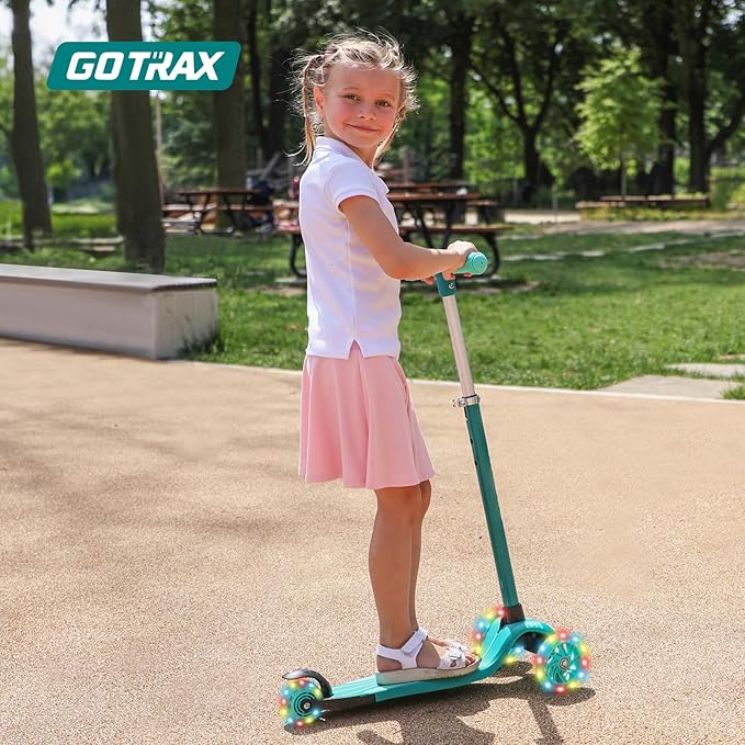 Gotrax KS1 Kids Kick Scooter, LED Lighted Wheels and 3 Adjustable Height Handlebars, Lean-to-Steer & Widen Anti-Slip Deck, 3 Wheel Scooter for Boys & Girls Ages 2-8 and up to 110 Lbs