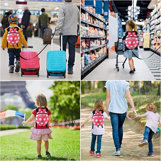 CZSYZCZS 4 in 1 Toddler Harness Leash + Baby Anti Lost Wrist Link, Cute Child Safety Harness Tether, Child Walking Harness Wristband Assistant Strap Belt for Baby Girls(Rose Red)