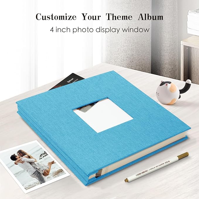 Spbapr Large Photo Album Self Adhesive 60 Pages Linen cover DIY Magnetic Scrapbook album with A Metal Pen Hold 3x5 4x6 5x7 6x8 8x10 Pictures