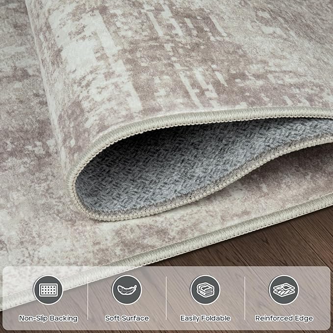 6x9 Area Rugs for Living Room Rug Washable: Modern Rug for Dining Room Bedroom Carpet Non Slip Low Pile 6 by 9 Indoor Abstract Nursery Home Office Brown Grey