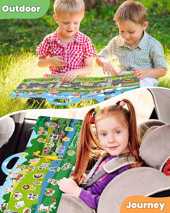 Reusable Sticker Book for Toddlers 2-4 Years, Stickers for Kids, Toddler Sticker Book Ages 1-3, Toddler Craft Activities, Toddlers Travel Toys Ages 2+ Boy Girl Birthday Gifts