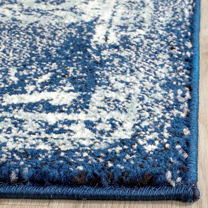SAFAVIEH Evoke Collection Runner Rug - 2'2" x 9', Navy & Ivory, Oriental Distressed Design, Non-Shedding & Easy Care, Ideal for High Traffic Areas in Living Room, Bedroom (EVK256A)