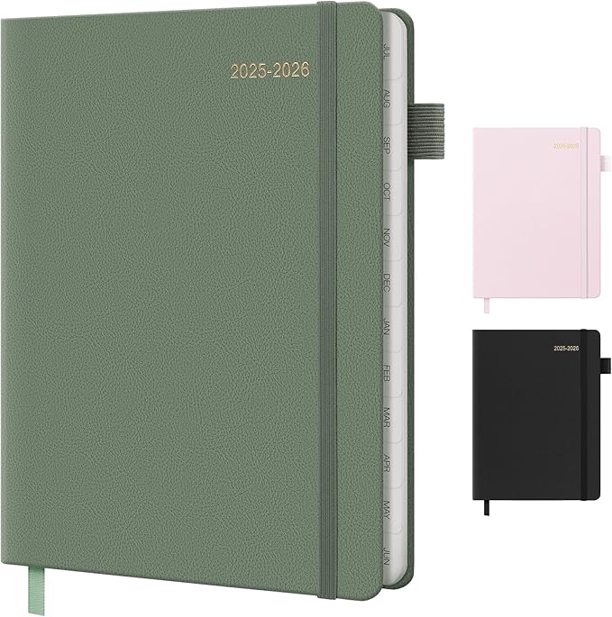2025-2026 Planner for Women, Lather Weekly & Monthly Organizer, July 2025-June 2026, Hardcover with Gold Foil, Tabs, and Inspirational Pages - Ideal for Professionals, Green